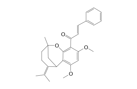 2-Propen-1-one, 3-phenyl-1-[3,4,5,6-tetrahydro-7,9-dimethoxy-2-methyl-5-(1-methylethy lidene)-2,6-methano-2H-1-benzoxocin-10-yl]-, (E)-(.+-.)-