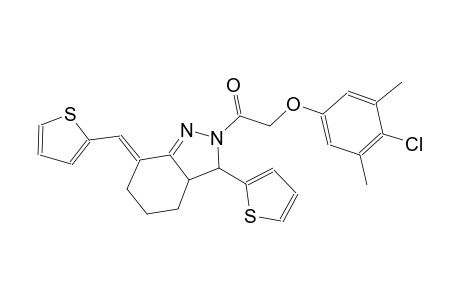 (7E)-2-[(4-chloro-3,5-dimethylphenoxy)acetyl]-3-(2-thienyl)-7-(2-thienylmethylene)-3,3a,4,5,6,7-hexahydro-2H-indazole