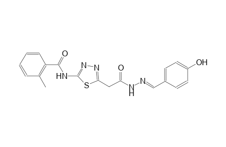 N-(5-{2-[(2E)-2-(4-hydroxybenzylidene)hydrazino]-2-oxoethyl}-1,3,4-thiadiazol-2-yl)-2-methylbenzamide