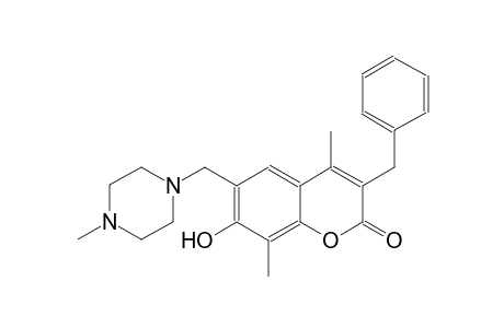 2H-1-benzopyran-2-one, 7-hydroxy-4,8-dimethyl-6-[(4-methyl-1-piperazinyl)methyl]-3-(phenylmethyl)-