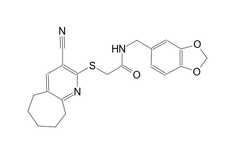 N-(1,3-benzodioxol-5-ylmethyl)-2-[(3-cyano-6,7,8,9-tetrahydro-5H-cyclohepta[b]pyridin-2-yl)sulfanyl]acetamide