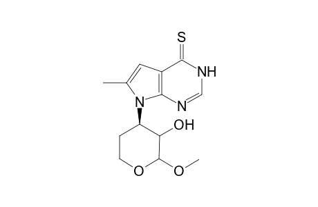 .beta.-DL-threo-Pentopyranoside, methyl 3,4-dideoxy-3-(1,4-dihydro-6-methyl-4-thioxo-7H-pyrrolo[2,3-d]pyrimid in-7-yl)-