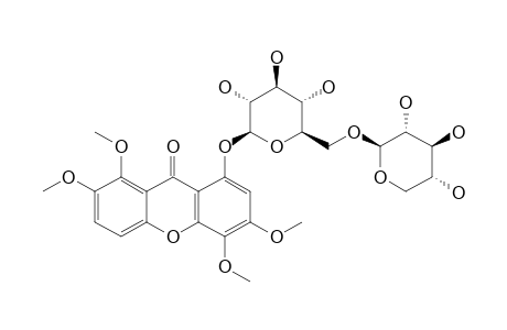 KOUITCHENSIDE_B;1-O-[BETA-D-XYLOPYRANOSYL-(1->6)-BETA-D-GLUCOPYRANOSYL]-3,4,7,8-TETRAMETHOXYXANTHONE