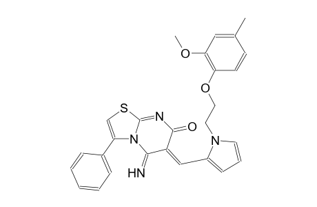 (6Z)-5-imino-6-({1-[2-(2-methoxy-4-methylphenoxy)ethyl]-1H-pyrrol-2-yl}methylene)-3-phenyl-5,6-dihydro-7H-[1,3]thiazolo[3,2-a]pyrimidin-7-one