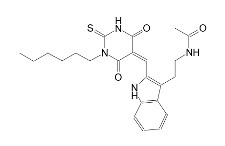 N-(2-{2-[(Z)-(1-hexyl-4,6-dioxo-2-thioxotetrahydro-5(2H)-pyrimidinylidene)methyl]-1H-indol-3-yl}ethyl)acetamide