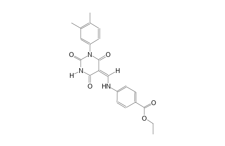ethyl 4-{[(E)-(1-(3,4-dimethylphenyl)-2,4,6-trioxotetrahydro-5(2H)-pyrimidinylidene)methyl]amino}benzoate