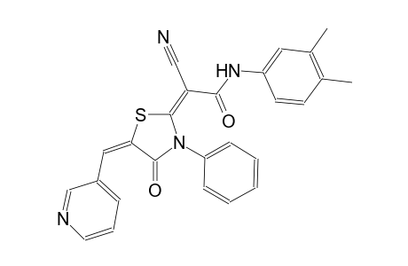 (2E)-2-cyano-N-(3,4-dimethylphenyl)-2-[(5E)-4-oxo-3-phenyl-5-(3-pyridinylmethylene)-1,3-thiazolidin-2-ylidene]ethanamide