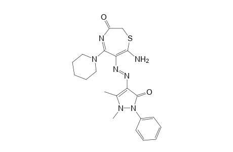 (4E,6E)-7-amino-6-((E)-(1,5-dimethyl-3-oxo-2-phenyl-2,3-dihydro-1H-pyrazol-4-yl)diazenyl)-5-(piperidin-1-yl)-1,4-thiazepin-3(2H)-one