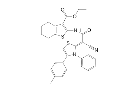 (Z)-ethyl 2-(2-cyano-2-(p-tolyl-3-phenylthiazol-2(3H)-ylidene)acetamido)-4,5,6,7-tetrahydrobenzo-[b]thiophene-3-carboxylate