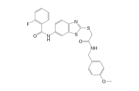 2-fluoro-N-[2-({2-[(4-methoxybenzyl)amino]-2-oxoethyl}sulfanyl)-1,3-benzothiazol-6-yl]benzamide