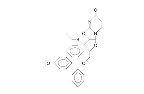 1-(5'-O-<4-Monomethoxy-trityl>-3'-deoxy-3'-ethylthio-2,2'-O-anhydro-B-D-arabino-furanosyl)-uracil