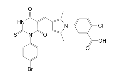 5-{3-[(Z)-(1-(4-bromophenyl)-4,6-dioxo-2-thioxotetrahydro-5(2H)-pyrimidinylidene)methyl]-2,5-dimethyl-1H-pyrrol-1-yl}-2-chlorobenzoic acid