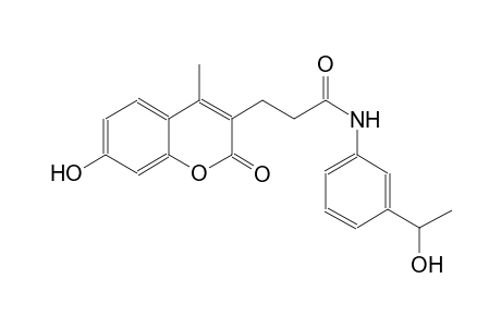 2H-1-benzopyran-3-propanamide, 7-hydroxy-N-[3-(1-hydroxyethyl)phenyl]-4-methyl-2-oxo-