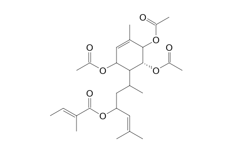 (6R*)-3-Methyl-1-{2'-[2",5",6"-tris(acetyloxy)-4"-methylcyclohex-3"-en-1"-yl]propyl}but-2-enyl 2-methylbut-2-enoate