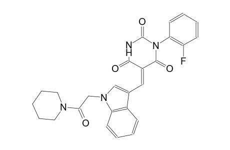 (5E)-1-(2-fluorophenyl)-5-({1-[2-oxo-2-(1-piperidinyl)ethyl]-1H-indol-3-yl}methylene)-2,4,6(1H,3H,5H)-pyrimidinetrione