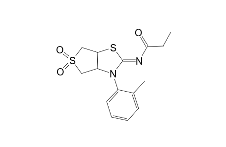 Propanamide, N-[tetrahydro-3-(2-methylphenyl)thieno[3,4-d]thiazol-2(3H)-yliden]-, S,S-dioxide