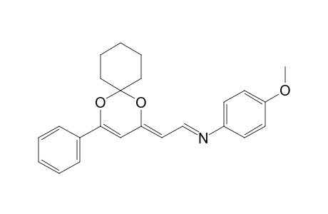 1,3-Dioxine, 2,4-dihydro-4-[2-(4-methoxyphenylimino)ethylideno]-6-phenyl-2-spirocyclohexane-