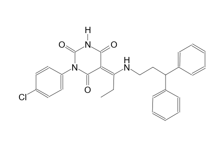 (5E)-1-(4-chlorophenyl)-5-{1-[(3,3-diphenylpropyl)amino]propylidene}-2,4,6(1H,3H,5H)-pyrimidinetrione