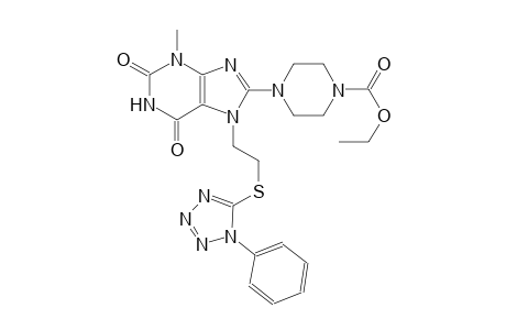 ethyl 4-(3-methyl-2,6-dioxo-7-{2-[(1-phenyl-1H-tetraazol-5-yl)sulfanyl]ethyl}-2,3,6,7-tetrahydro-1H-purin-8-yl)-1-piperazinecarboxylate