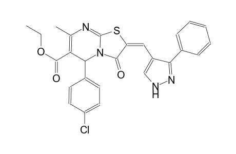 ethyl (2E)-5-(4-chlorophenyl)-7-methyl-3-oxo-2-[(3-phenyl-1H-pyrazol-4-yl)methylene]-2,3-dihydro-5H-[1,3]thiazolo[3,2-a]pyrimidine-6-carboxylate