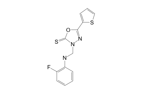 3-(2-FLUOROPHENYL)-AMINOMETHYL-5-(2-THIENYL)-1,3,4-OXADIAZOLINE-2-THIONE