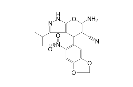 pyrano[2,3-c]pyrazole-5-carbonitrile, 6-amino-1,4-dihydro-3-(1-methylethyl)-4-(6-nitro-1,3-benzodioxol-5-yl)-