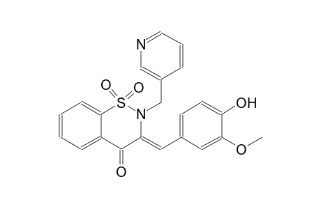 4H-1,2-benzothiazin-4-one, 2,3-dihydro-3-[(4-hydroxy-3-methoxyphenyl)methylene]-2-(3-pyridinylmethyl)-, 1,1-dioxide, (3Z)-