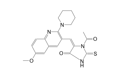 (5E)-1-acetyl-5-[(6-methoxy-2-piperidin-1-ylquinolin-3-yl)methylidene]-2-sulfanylideneimidazolidin-4-one