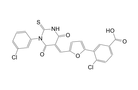 4-chloro-3-{5-[(E)-(1-(3-chlorophenyl)-4,6-dioxo-2-thioxotetrahydro-5(2H)-pyrimidinylidene)methyl]-2-furyl}benzoic acid