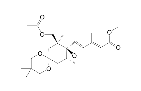 (+/-)-9-(1E,3Z)-(8R*,9S*,10S*)-8-ACETOXYMETHYL-9-(4-CARBOMETHOXY-3-METHYL-1,3-BUTADIENYL)-3,3,8,10-TETRAMETHYL-1,5-DIOXASPIRO-[5,5]-UNDECAN-9-OL