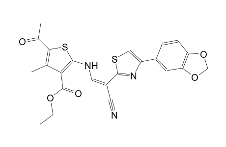ethyl 5-acetyl-2-({(Z)-2-[4-(1,3-benzodioxol-5-yl)-1,3-thiazol-2-yl]-2-cyanoethenyl}amino)-4-methyl-3-thiophenecarboxylate