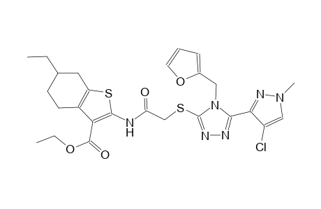 ethyl 2-[({[5-(4-chloro-1-methyl-1H-pyrazol-3-yl)-4-(2-furylmethyl)-4H-1,2,4-triazol-3-yl]sulfanyl}acetyl)amino]-6-ethyl-4,5,6,7-tetrahydro-1-benzothiophene-3-carboxylate