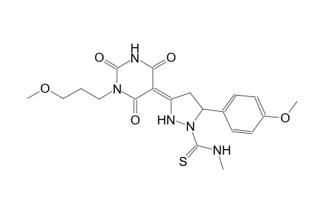 (3Z)-5-(4-methoxyphenyl)-3-(1-(3-methoxypropyl)-2,4,6-trioxotetrahydro-5(2H)-pyrimidinylidene)-N-methyl-1-pyrazolidinecarbothioamide