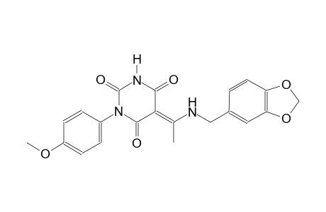 (5E)-5-{1-[(1,3-benzodioxol-5-ylmethyl)amino]ethylidene}-1-(4-methoxyphenyl)-2,4,6(1H,3H,5H)-pyrimidinetrione