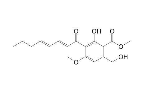 CAVOXIN-METHYLESTER;2-HYDROXY-3-(1-OXO-2E,4E-OCTADIENYL)-4-METHOXY-6-HYDROXYMETHYL-BENZOIC-ACID,METHYLESTER