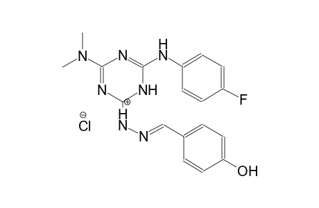 1-(4-(dimethylamino)-6-((4-fluorophenyl)amino)-1,3,5-triazin-2(1H)-ylidene)-2-(4-hydroxybenzylidene)hydrazin-1-ium chloride