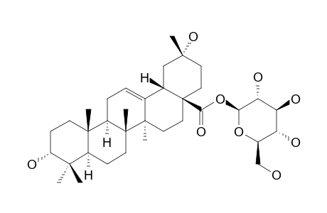 SPINOGENIN-C3-MONOGLUCOSYLESTER;3-ALPHA,20-ALPHA-DIHYDROXY-30-NOR-OLEAN-12-EN-28-O-BETA-D-GLUCOPYRANOSYL-ACIDESTER