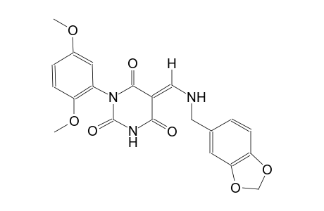 (5E)-5-{[(1,3-benzodioxol-5-ylmethyl)amino]methylene}-1-(2,5-dimethoxyphenyl)-2,4,6(1H,3H,5H)-pyrimidinetrione