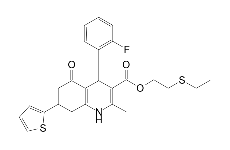 2-Ethylsulfanylethyl 4-(2-fluorophenyl)-2-methyl-5-oxidanylidene-7-thiophen-2-yl-4,6,7,8-tetrahydro-1H-quinoline-3-carboxylate