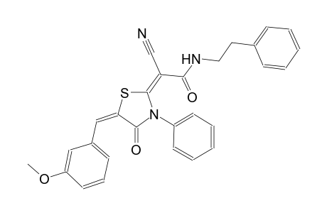 (2E)-2-cyano-2-[(5E)-5-(3-methoxybenzylidene)-4-oxo-3-phenyl-1,3-thiazolidin-2-ylidene]-N-(2-phenylethyl)ethanamide