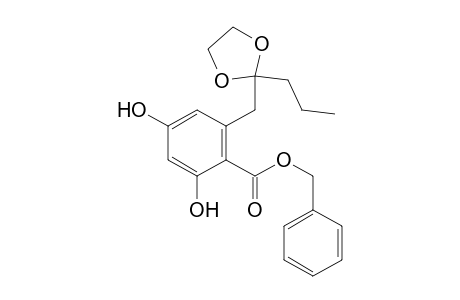 Benzoic acid, 2,4-dihydroxy-6-[(2-propyl-1,3-dioxolan-2-yl)methyl]-, phenylmethyl ester