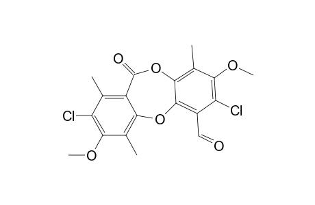 11H-Dibenzo[b,e][1,4]dioxepin-6-carboxaldehyde, 2,7-dichloro-3,8-dimethoxy-1,4,9-trimethyl-11-oxo-