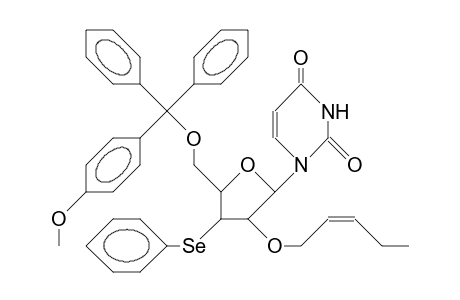 1-(5-O-<4-Monomethoxy-trityl>-2-O-<2-pentenyl>-3-deoxy-3-phenylseleno-B-D-arabinofuranosyl)-uracil