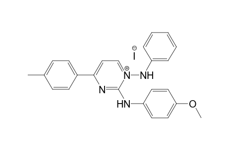 1-(Phenylamino)-2-(4-methoxyphenyl)amino-4-(4-methylphenyl)pyrimidinium Iodide