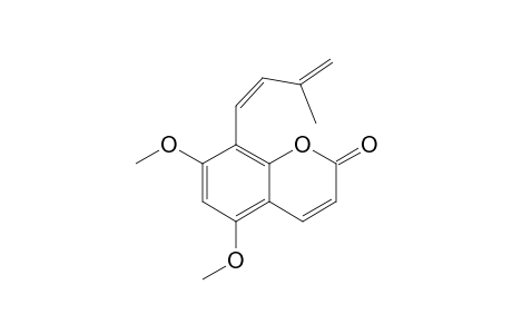CIS-DEHYDROCOUMURRAYIN;5,7-DIMETHOXY-8-[(Z)-3'-METHYLBUTAN-1',3'-DIENYL]-COUMARIN