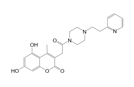 2H-1-benzopyran-2-one, 5,7-dihydroxy-4-methyl-3-[2-oxo-2-[4-[2-(2-pyridinyl)ethyl]-1-piperazinyl]ethyl]-