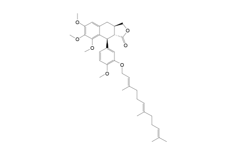 (+/-)-(3A-R,9-S,9A-R)-9-(3-FARNESOXY-4-METHOXYPHENYL)-6,7,8-TRIMETHOXY-3A,4,9,9A-TETRAHYDRONAPHTHO-[2.3-C]-FURAN-1-(3-H)-ONE