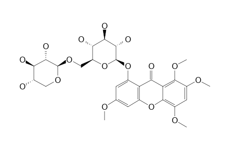 KOUITCHENSIDE_E;1-O-[BETA-D-XYLOPYRANOSYL-(1->6)-BETA-D-GLUCOPYRANOSYL]-3,5,7,8-TETRAMETHOXYXANTHONE