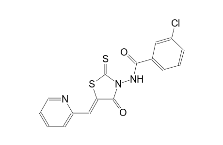 3-chloro-N-[(5Z)-4-oxo-5-(2-pyridinylmethylene)-2-thioxo-1,3-thiazolidin-3-yl]benzamide