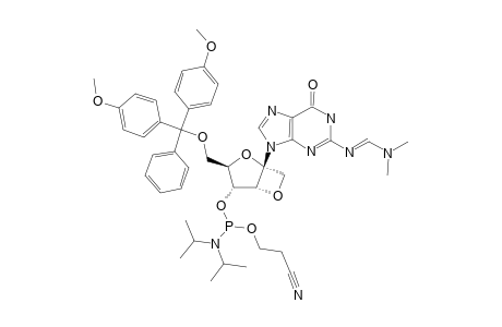 #23B;ISOMER-II;9-[1',3'-O-ANHYDRO-4'-O-[2-CYANOETHOXY-(DIISOPROPYLAMINO)-PHOSPHINO]-6'-O-(4,4'-DIMETHOXYTRITYL)-BETA-D-PSICOFURANOSYL]-N-(2)-(N,N-DIMETHYLAMINO